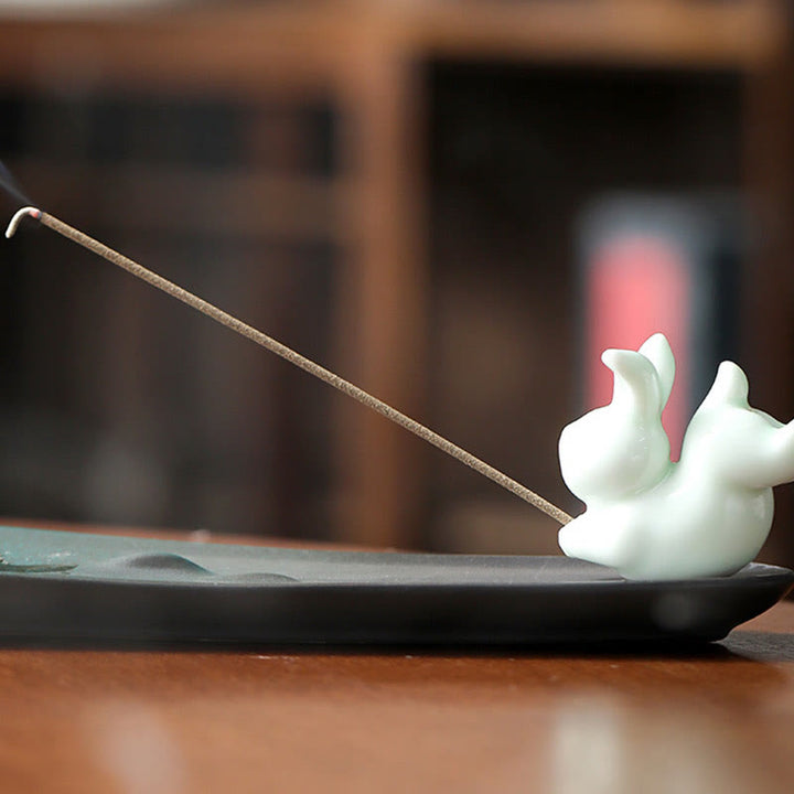 Buddha Stones月うさぎ 貔貅山 癒し 陶器 スティック 香炉 装飾 - image 7