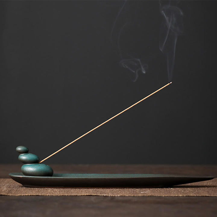 Buddha Stones3つの石 波 蝶 竹 癒し 陶器 スティック 香炉 装飾 - 3つの石 24.2×4.6×5.6cm - image 0