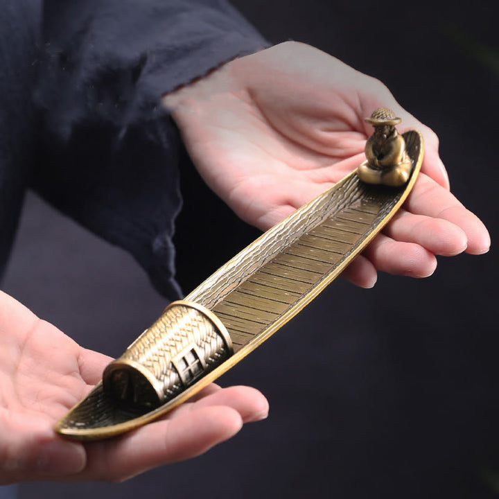 Buddha Stones漁師船 合金製 お香立て 癒し お香バーナー 装飾 - image 1