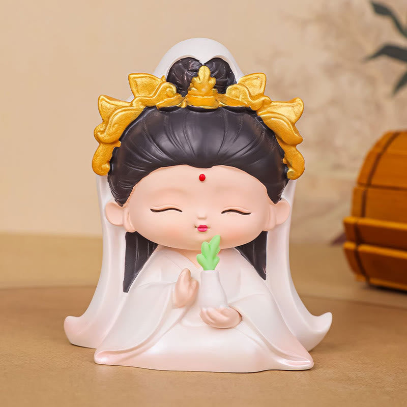 Buddha Stones瞑想観音蓮華座の少年少女樹脂像ハーモニーホームデコレーション - 観音菩薩 6.5×5×7.6cm - image 2