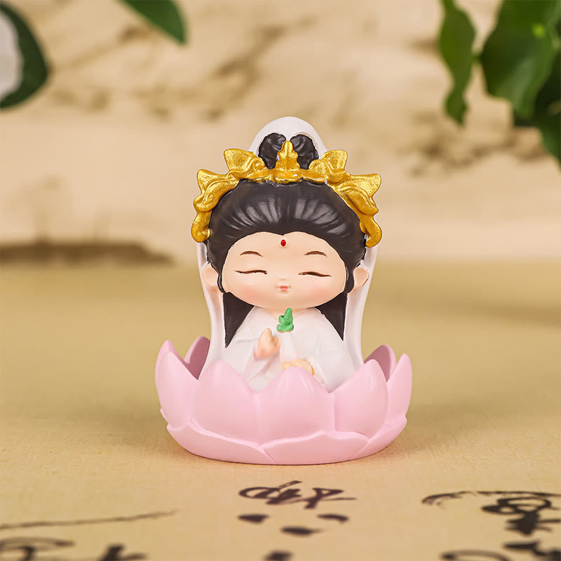 Buddha Stones瞑想観音蓮華座の少年少女樹脂像ハーモニーホームデコレーション - 小さな観音菩薩 - image 8
