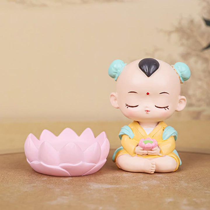 Buddha Stones瞑想観音蓮華座の少年少女樹脂像ハーモニーホームデコレーション - image 14