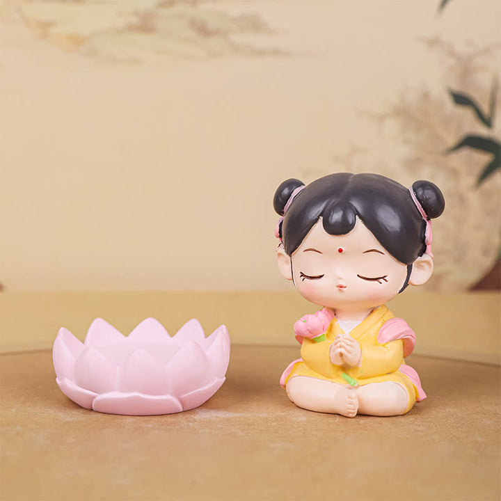 Buddha Stones瞑想観音蓮華座の少年少女樹脂像ハーモニーホームデコレーション - image 12