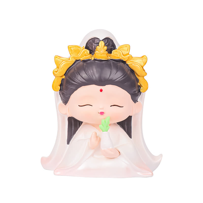 Buddha Stones瞑想観音蓮華座の少年少女樹脂像ハーモニーホームデコレーション - image 5