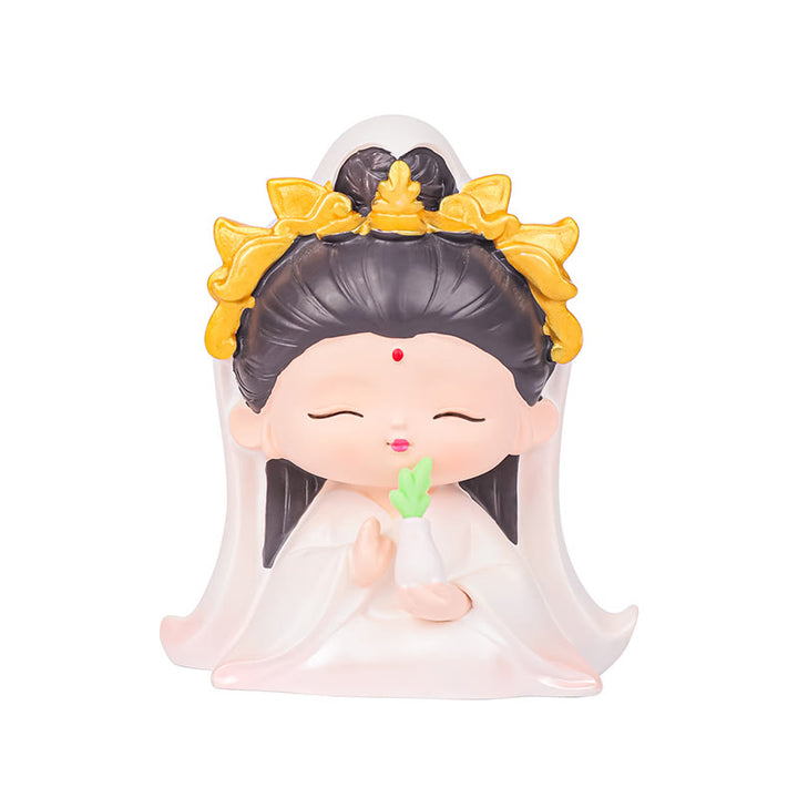 Buddha Stones瞑想観音蓮華座の少年少女樹脂像ハーモニーホームデコレーション - image 5