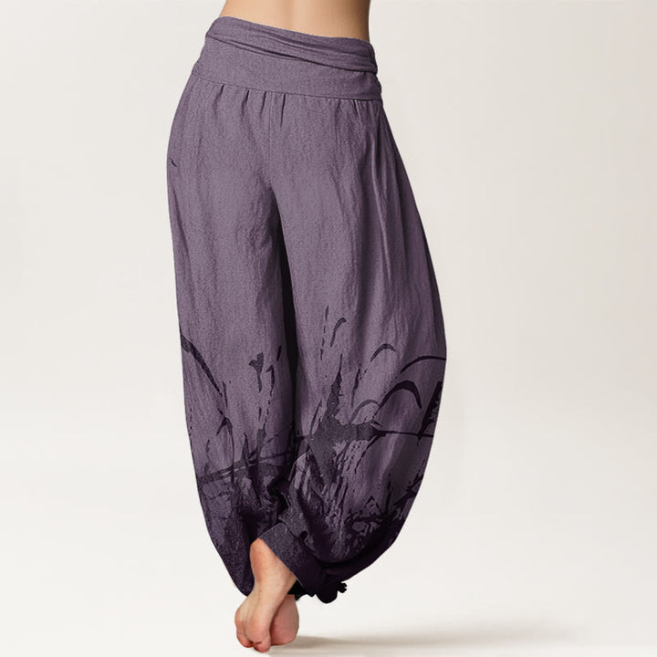 Buddha Stonesと野草模様のレディース伸縮性ウエストハーレムパンツ - image 10