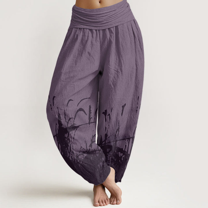 Buddha Stonesと野草模様のレディース伸縮性ウエストハーレムパンツ - 紫 - US22、 UK/AU26、 EU54 (6XL) - image 8