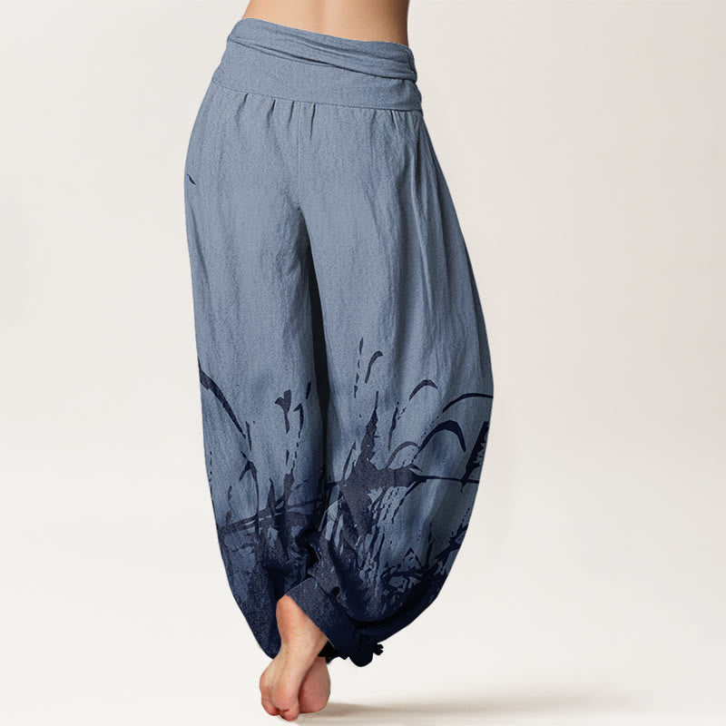 Buddha Stonesと野草模様のレディース伸縮性ウエストハーレムパンツ - image 7