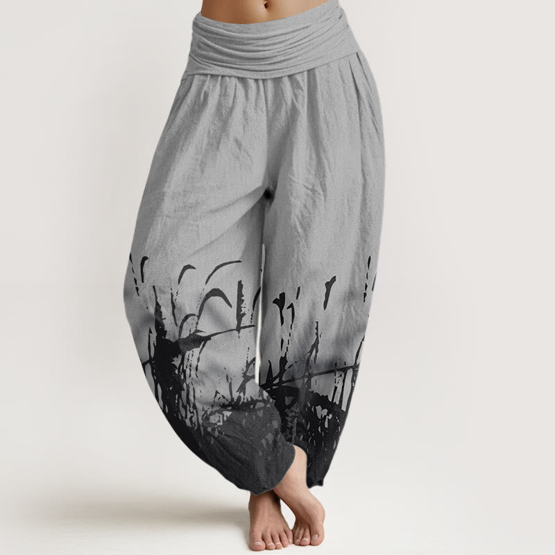 Buddha Stonesと野草模様のレディース伸縮性ウエストハーレムパンツ - グレー - US22、 UK/AU26、 EU54 (6XL) - image 1
