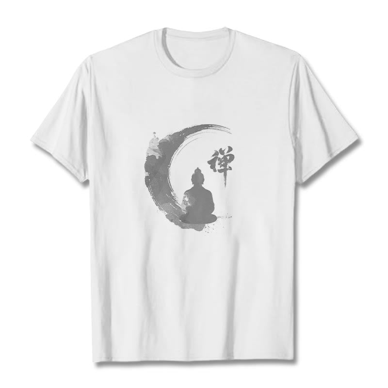 Buddha Stones、瞑想する仏陀の模様、コットンTシャツ - 白 - 2XL - image 1