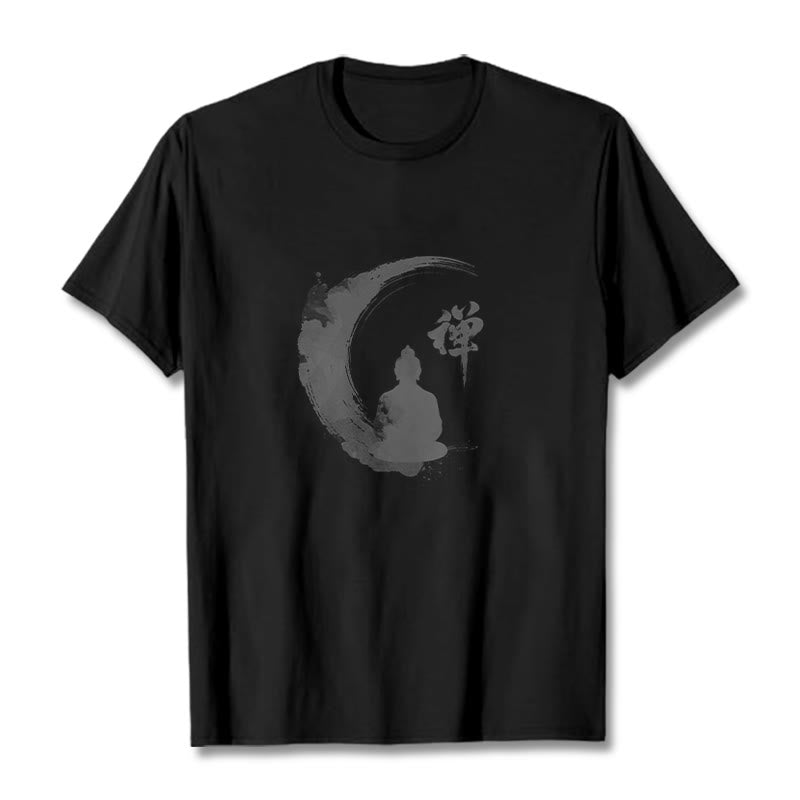 Buddha Stones、瞑想する仏陀の模様、コットンTシャツ - 黒 - 2XL - image 5