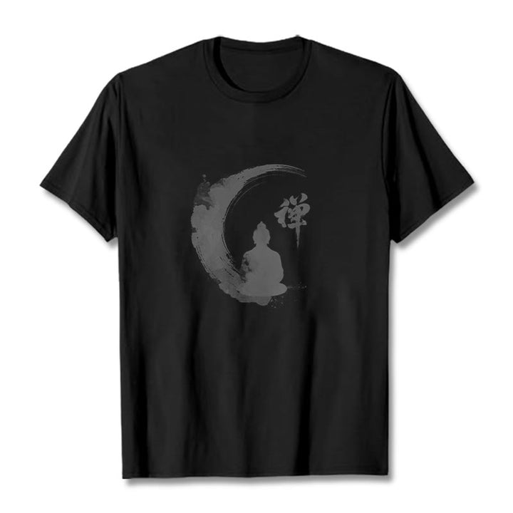 Buddha Stones、瞑想する仏陀の模様、コットンTシャツ - 黒 - 2XL - image 4
