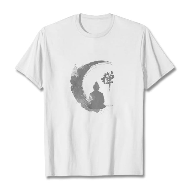 Buddha Stones、瞑想する仏陀の模様、コットンTシャツ - 白 - 2XL - image 0