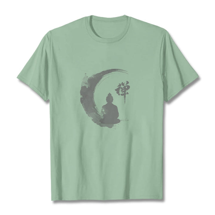 Buddha Stones、瞑想する仏陀の模様、コットンTシャツ - 淡い緑色 - 2XL - image 12