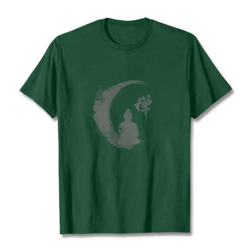 Buddha Stones、瞑想する仏陀の模様、コットンTシャツ - フォレストグリーン - 2XL - image 10