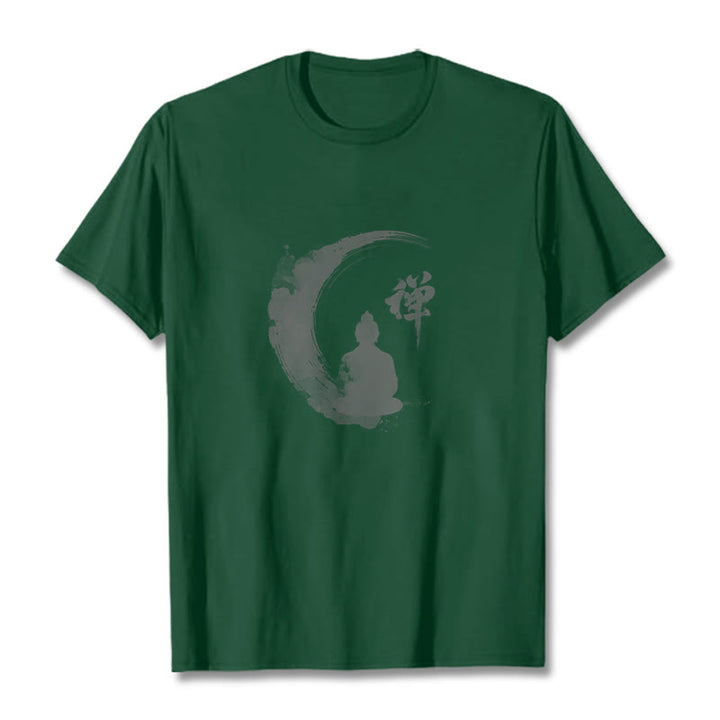 Buddha Stones、瞑想する仏陀の模様、コットンTシャツ - フォレストグリーン - 2XL - image 10