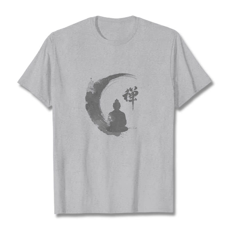 Buddha Stones、瞑想する仏陀の模様、コットンTシャツ - ライトグレー - 2XL - image 19