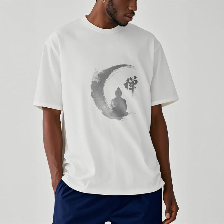 Buddha Stones、瞑想する仏陀の模様、コットンTシャツ - image 2