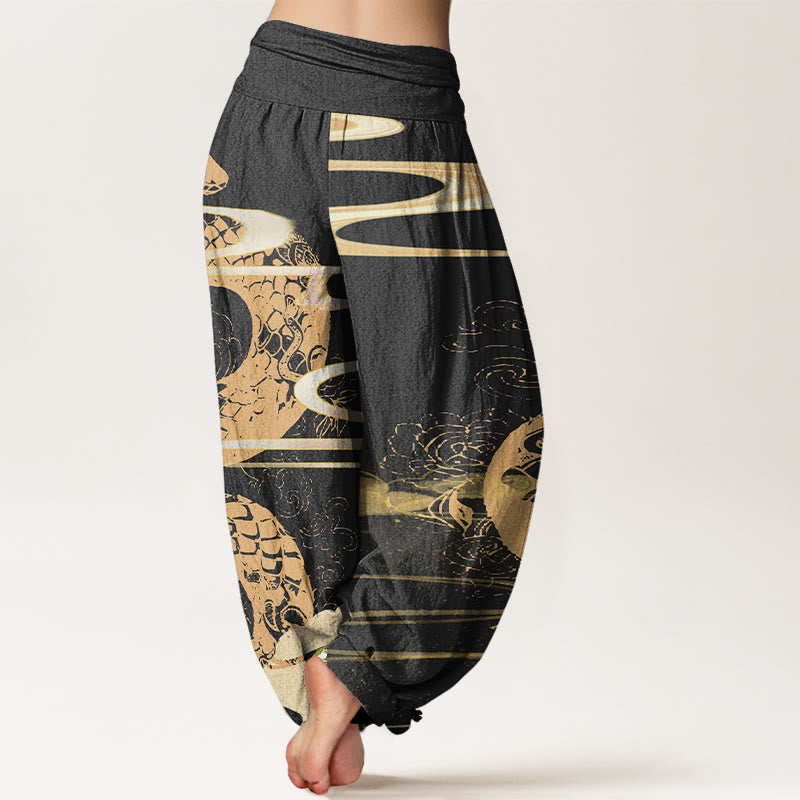 Buddha Stonesコットン製吉兆雲柄 蛇柄 レディース ウエストゴム ハーレムパンツ - image 2