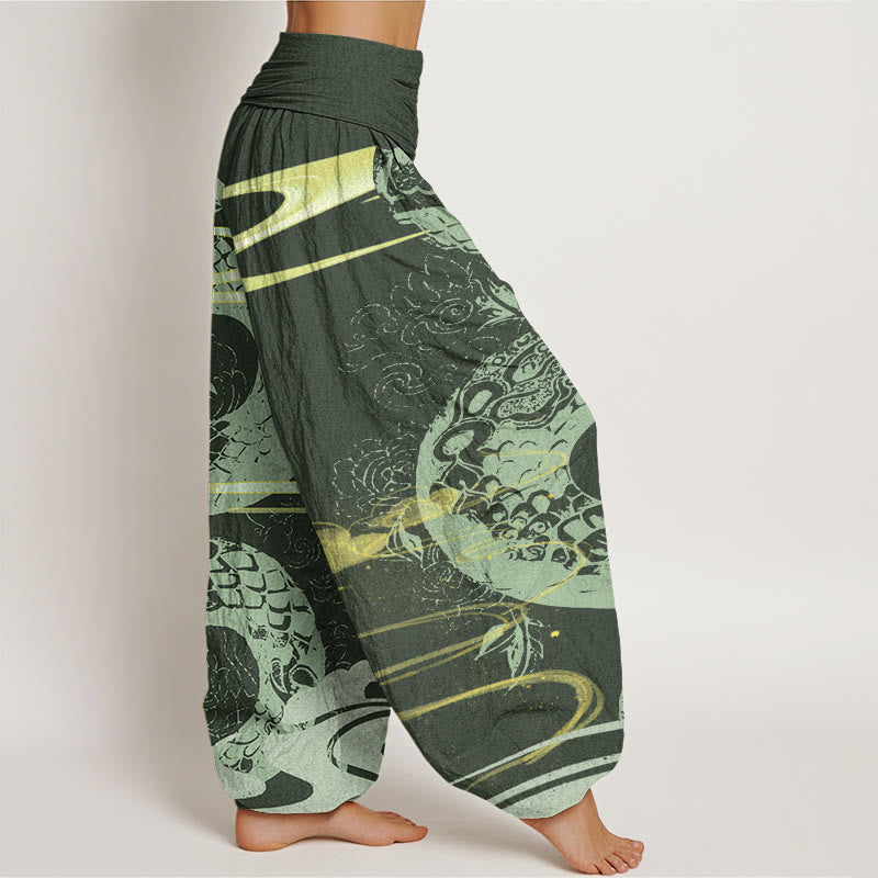 Buddha Stonesと吉兆の雲と蛇の模様のレディース伸縮性ウエストハーレムパンツ - image 6