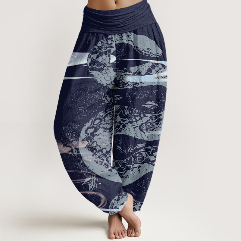 Buddha Stonesコットン製吉兆雲柄 蛇柄 レディース ウエストゴム ハーレムパンツ - ダークブルー - US22、 UK/AU26、 EU54 (6XL) - image 7