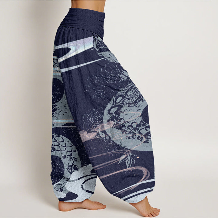 Buddha Stonesと吉兆の雲と蛇の模様のレディース伸縮性ウエストハーレムパンツ - image 9