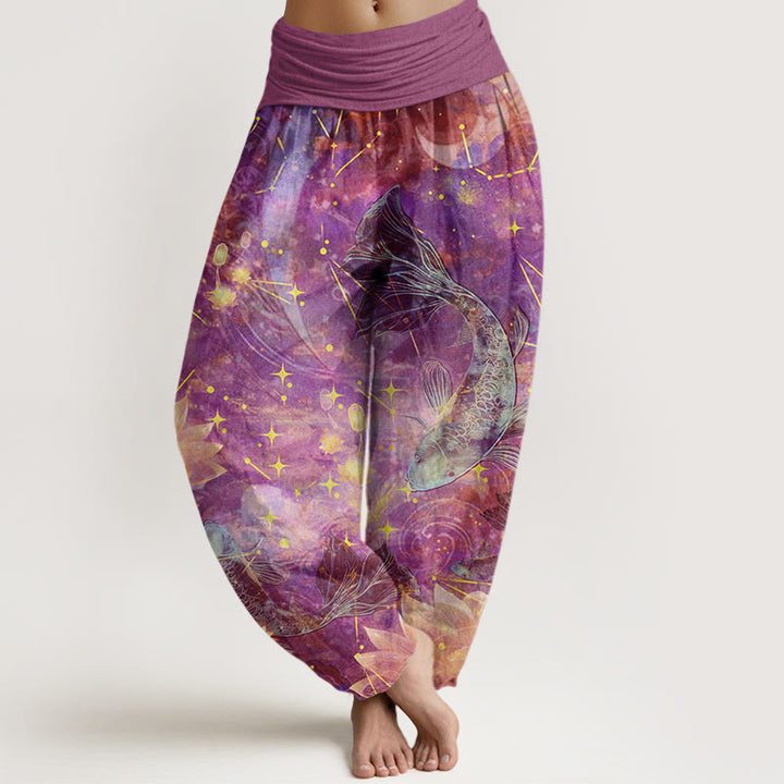 Buddha Stones、鯉、蓮、月、星柄、レディース 伸縮性ウエスト ハーレムパンツ - 蘭 - US22、 UK/AU26、 EU54 (6XL) - image 5