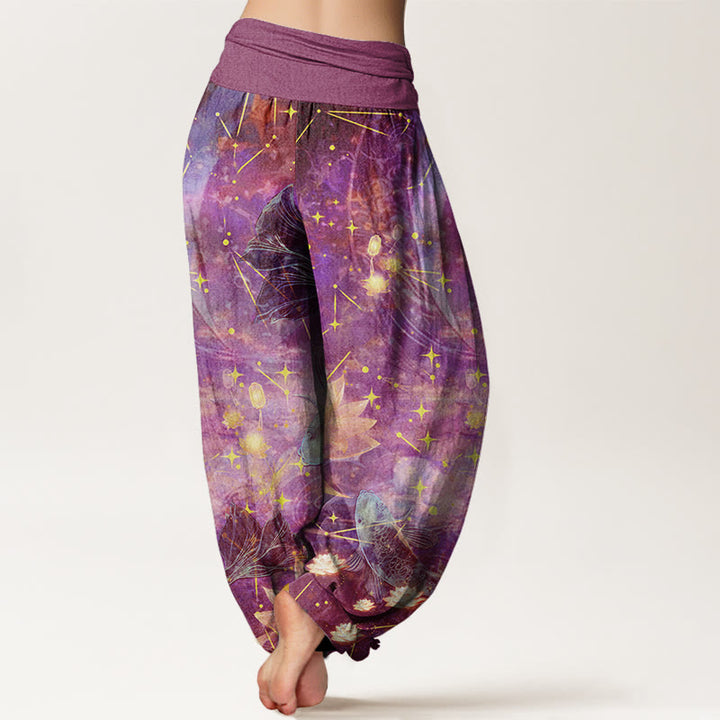 Buddha Stones、鯉、蓮、月、星柄、レディース 伸縮性ウエスト ハーレムパンツ - image 7