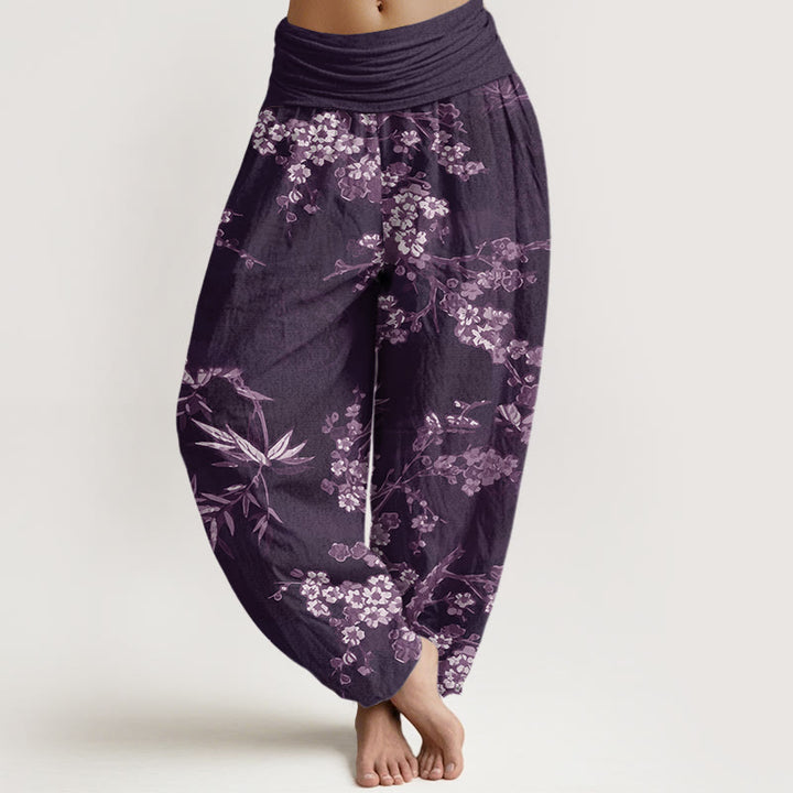 Buddha Stonesコットン ホワイト 桜柄 レディース ウエストゴム ハーレムパンツ - 紫 - US22、 UK/AU26、 EU54 (6XL) - image 4