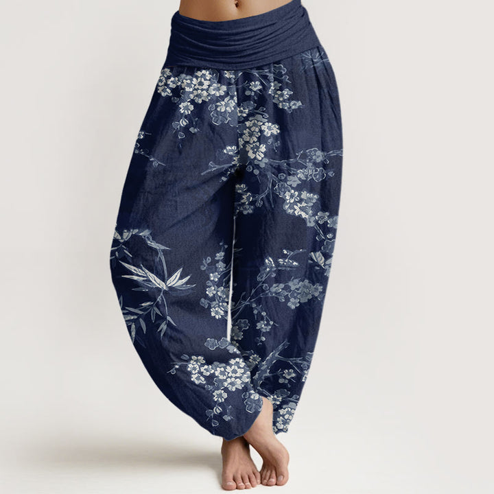 Buddha Stonesホワイト 桜柄 レディース ウエストゴム ハーレムパンツ - ミッドナイトブルー - US22、 UK/AU26、 EU54 (6XL) - image 1