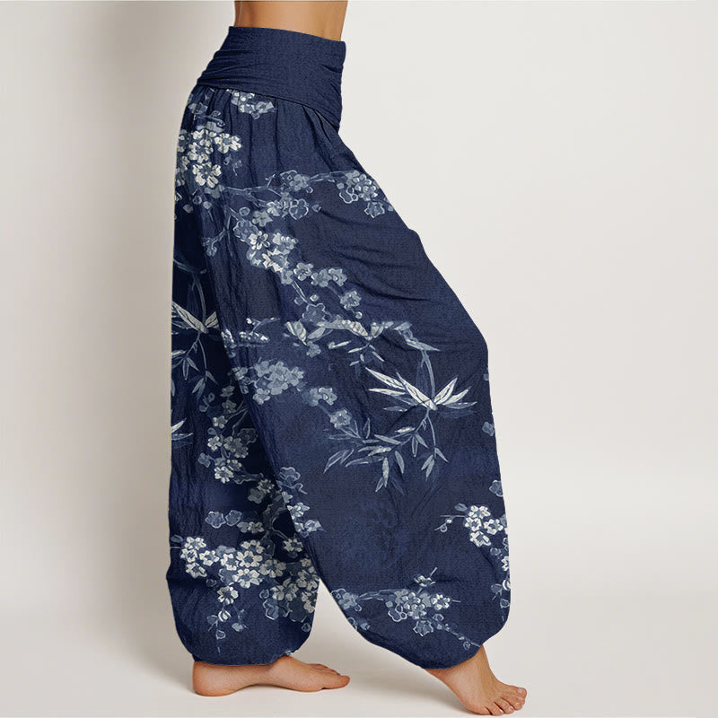 Buddha Stonesコットン ホワイト 桜柄 レディース ウエストゴム ハーレムパンツ - image 1