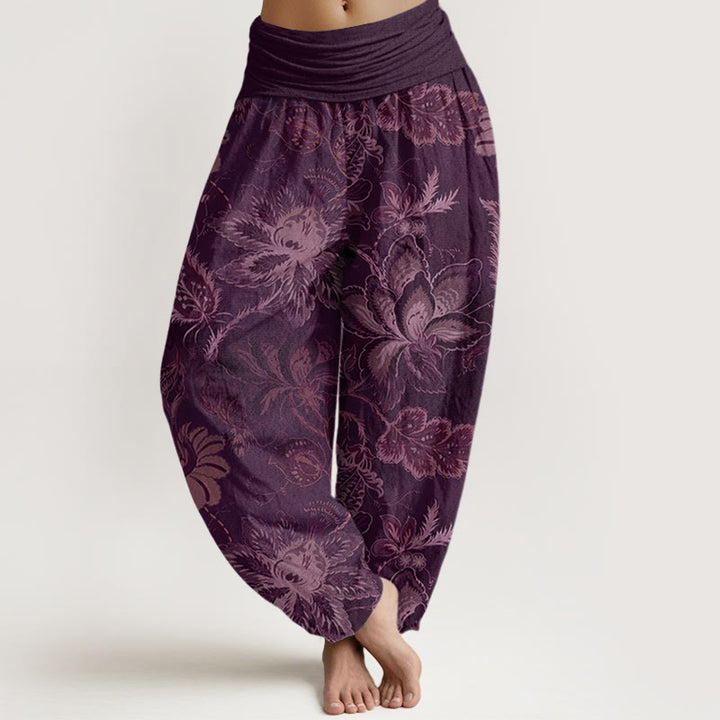Buddha Stonesカジュアル フローラルリーフ レディース 伸縮性ウエスト ハーレムパンツ - 紫 - US22、 UK/AU26、 EU54 (6XL) - image 8