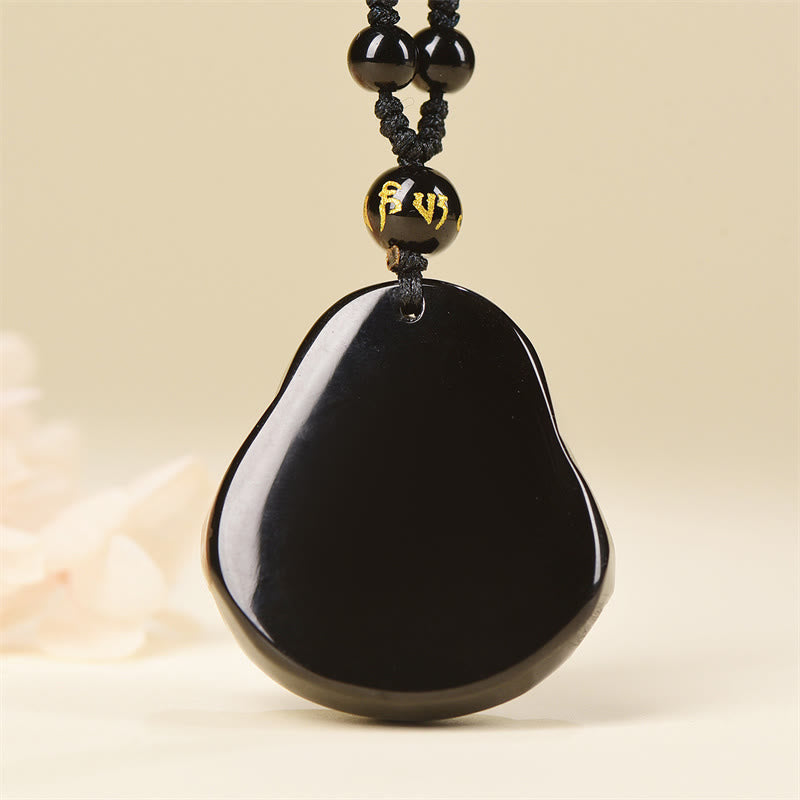 Buddha Stones天然黒曜石 氷の黒曜石 笑う仏 浄化のネックレスペンダント