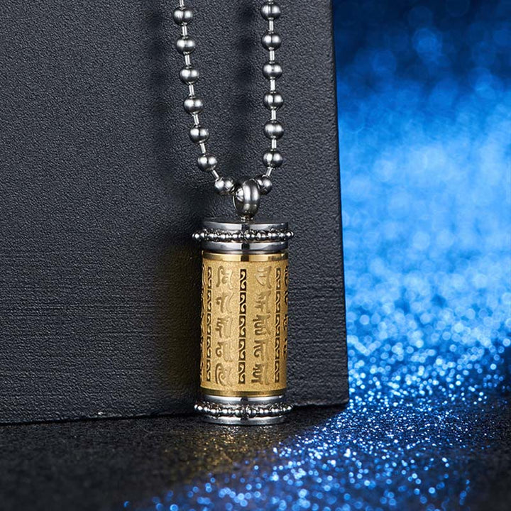 Buddha Stonesチタン鋼 祈りの輪 経典ネックレス バランスペンダント