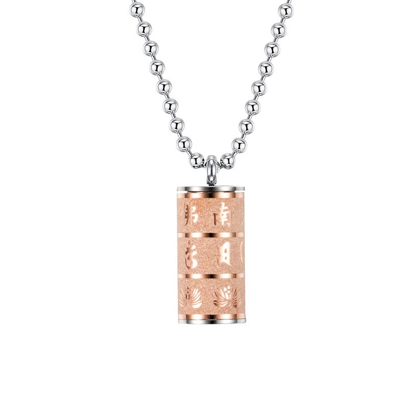 Buddha Stonesチベットオーム・マニ・パドメ・フム蓮の模様祈祷ホイールチタン鋼 平和ネックレス ペンダント - ローズゴールド - image 8