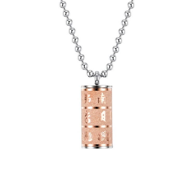 Buddha Stonesチベットオーム・マニ・パドメ・フム蓮の模様祈祷ホイールチタン鋼 平和ネックレス ペンダント - ローズゴールド - image 8