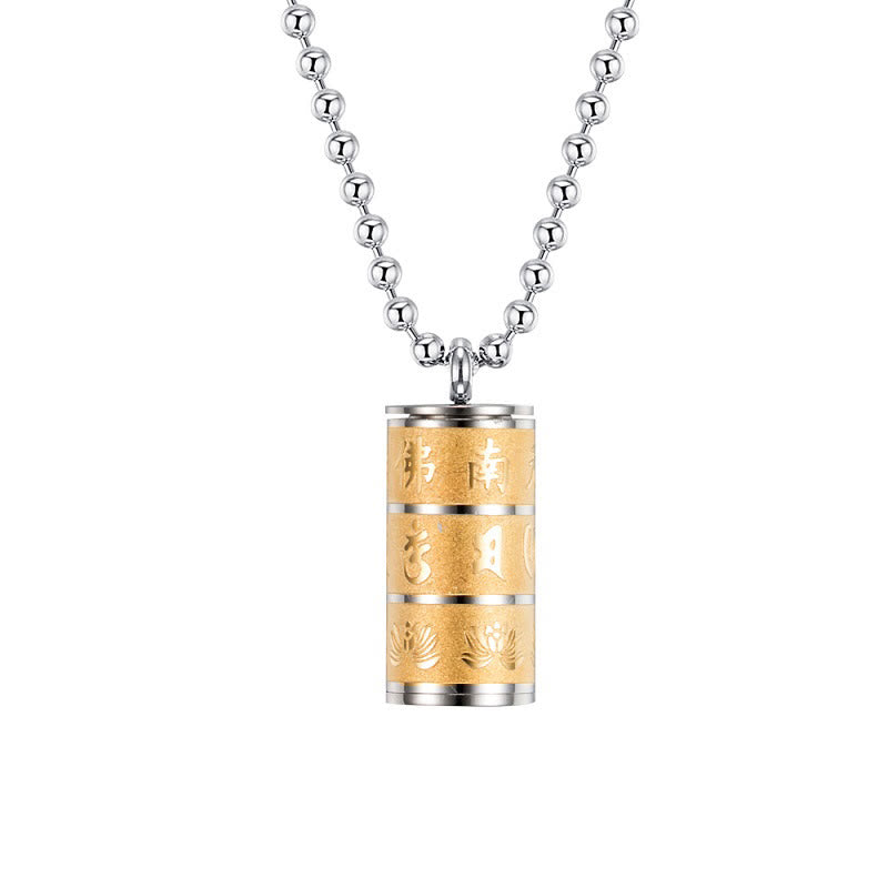 Buddha Stonesチベットオーム・マニ・パドメ・フム蓮の模様祈祷ホイールチタン鋼 平和ネックレス ペンダント - image 1