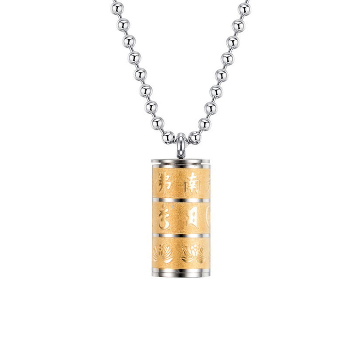 Buddha Stonesチベットオーム・マニ・パドメ・フム蓮の模様祈祷ホイールチタン鋼 平和ネックレス ペンダント - image 1