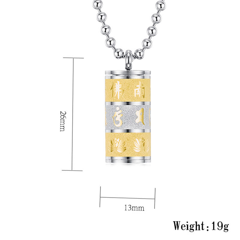 Buddha Stonesチベットオーム・マニ・パドメ・フム蓮の模様祈祷ホイールチタン鋼 平和ネックレス ペンダント - image 7