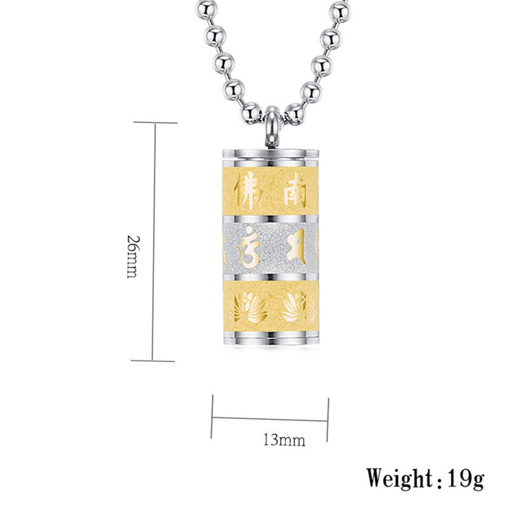 Buddha Stonesチベットオーム・マニ・パドメ・フム蓮の模様祈祷ホイールチタン鋼 平和ネックレス ペンダント - image 7