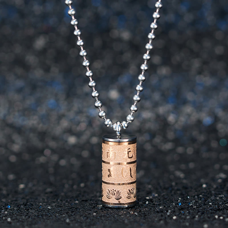 Buddha Stonesチベットオーム・マニ・パドメ・フム蓮の模様祈祷ホイールチタン鋼 平和ネックレス ペンダント - image 9