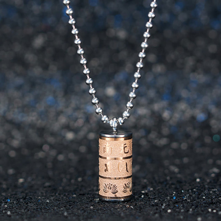 Buddha Stonesチベットオーム・マニ・パドメ・フム蓮の模様祈祷ホイールチタン鋼 平和ネックレス ペンダント - image 9