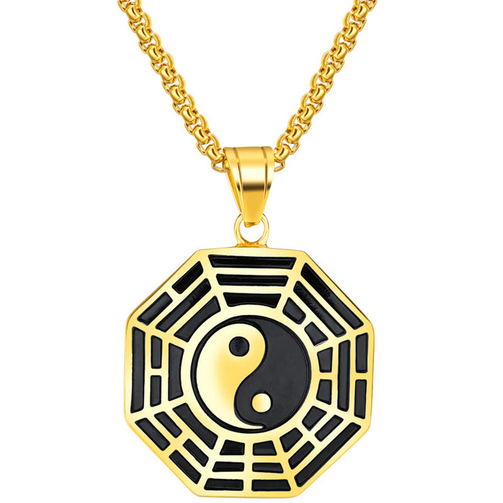 Buddha Stonesチタン鋼八卦陰陽模様バランスネックレスペンダント - image 6
