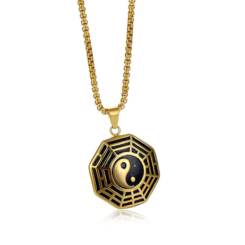 Buddha Stonesチタン鋼八卦陰陽模様バランスネックレスペンダント - image 4