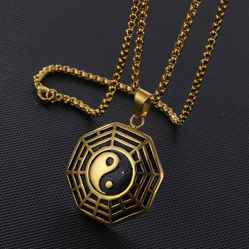 Buddha Stonesチタン鋼八卦陰陽模様バランスネックレスペンダント - image 2