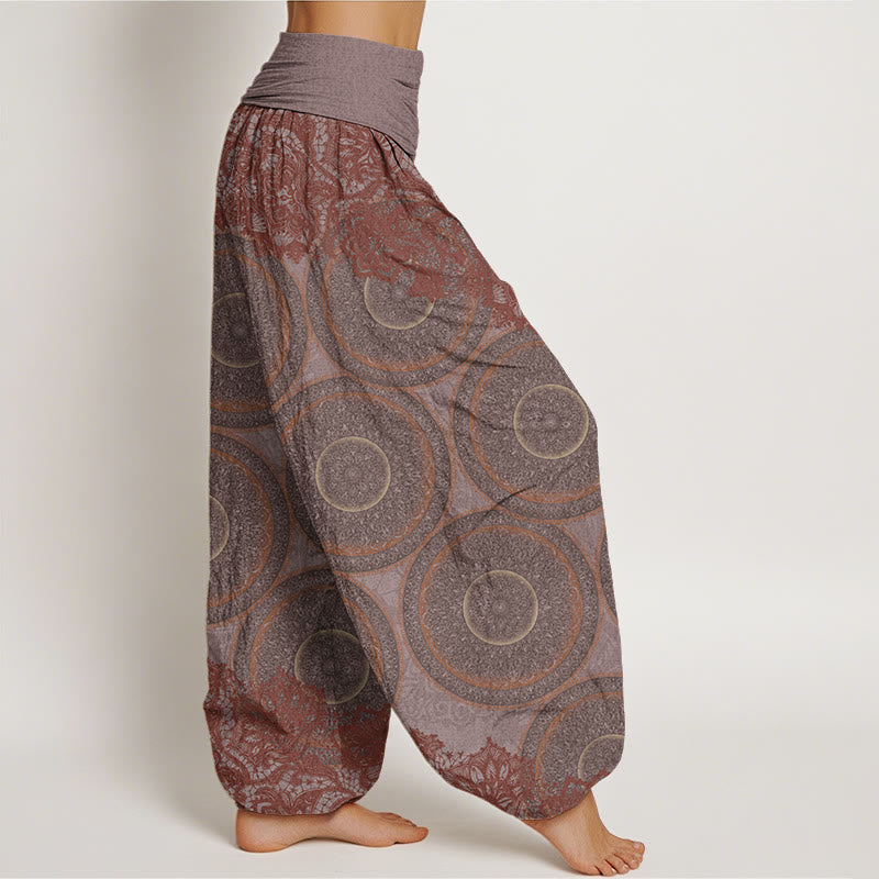 Buddha Stonesコットン カジュアル フラワー コンパスデザイン レディース 伸縮性ウエスト ハーレムパンツ - image 5