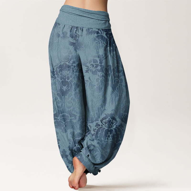 Buddha Stonesカジュアル 花柄 葉っぱデザイン レディース 伸縮性ウエスト ハーレムパンツ - image 3