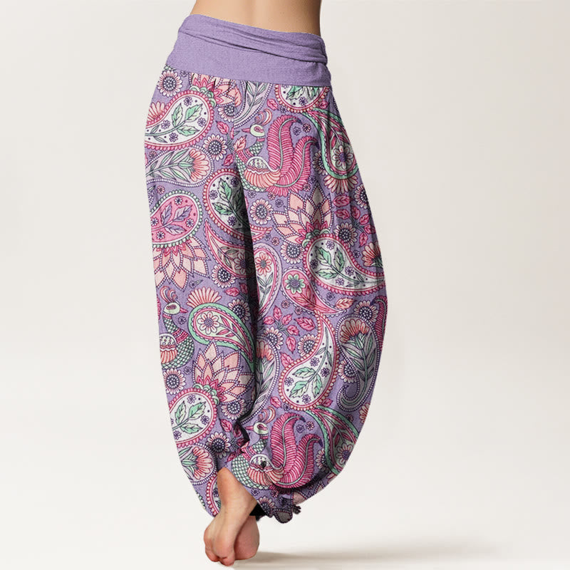 Buddha Stonesカシューフラワー 孔雀 ひまわりデザイン レディース 伸縮性ウエスト ハーレムパンツ - image 3