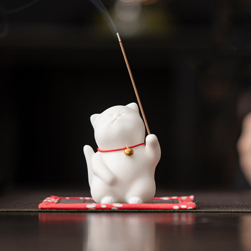 Buddha Stones猫鈴 竹マット 癒し 陶器 香炉 デスク装飾 - 猫鈴竹マット 6.8×4.7×5cm - image 1