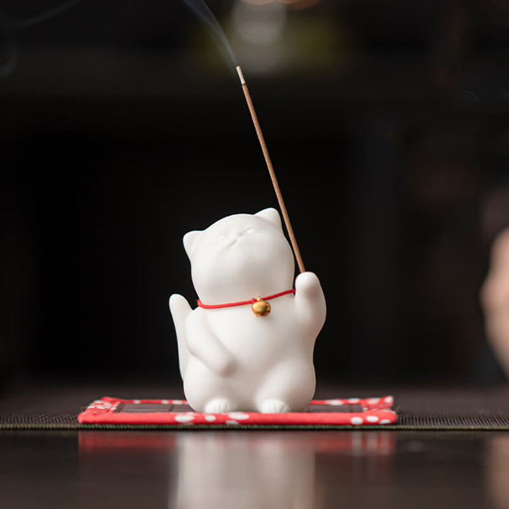 Buddha Stones猫鈴 竹マット 癒し 陶器 香炉 デスク装飾 - 猫鈴竹マット 6.8×4.7×5cm - image 1
